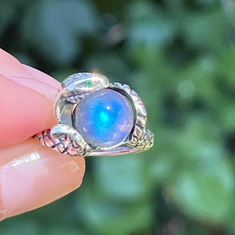 Sterling silver‎ adjustable blue labradorite snake ring 2342